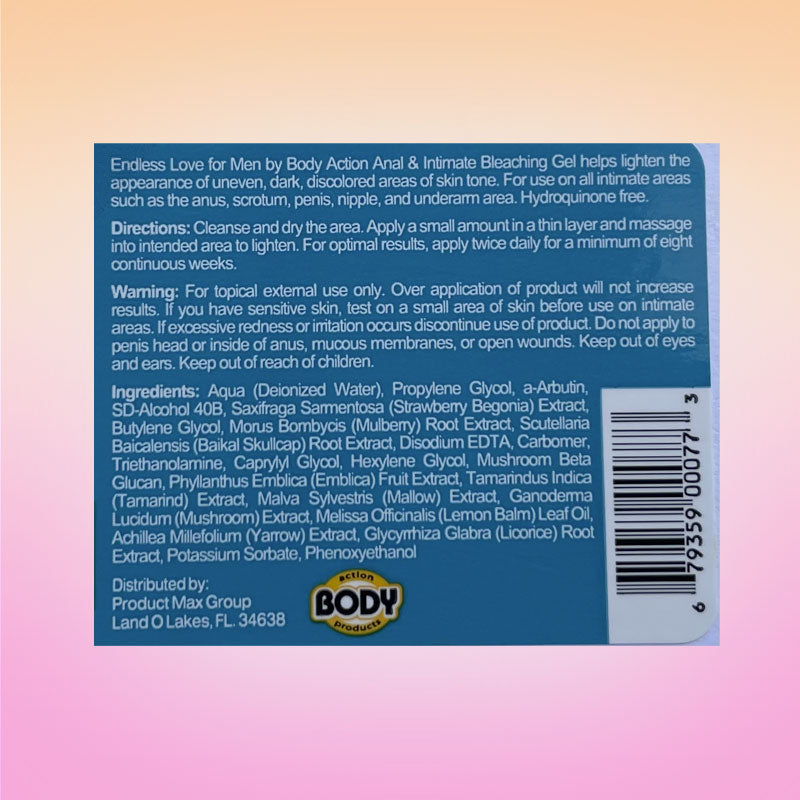 Endless Love for Men Anal & Intimate Area Bleaching Gel 1.0 oz bottle