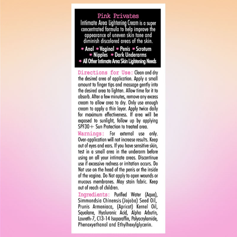 Pink Privates product information sheet